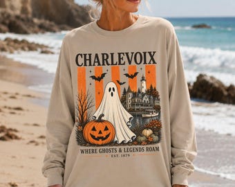 Charlevoix Michigan Ghosts Sweatshirt | Halloween Haunted House | Charlevoix MI | Trick-or treat, Pumpkin, Bat, Spooky | Lake MI, Round Lake