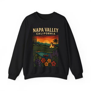 Sudadera con capucha y diseño de viñedos del Valle de Napa, California, con cuello redondo y estampado de la región vinícola, con capucha del estado de California, regalo de vino, regalo retro vintage de bodega imagen 4