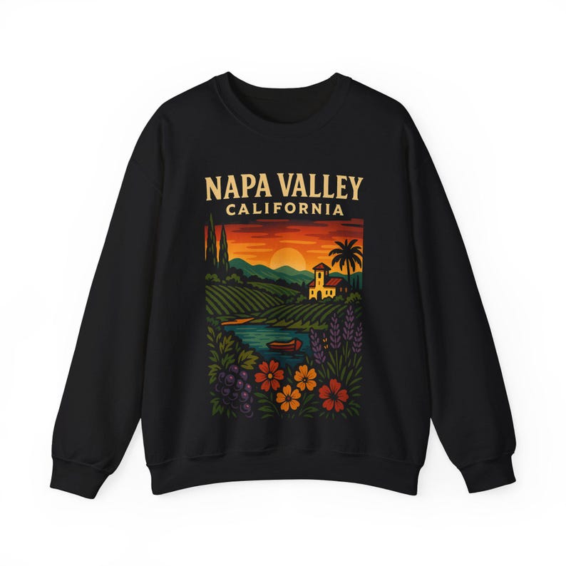 Sudadera con capucha y diseño de viñedos del Valle de Napa, California, con cuello redondo y estampado de la región vinícola, con capucha del estado de California, regalo de vino, regalo retro vintage de bodega imagen 4