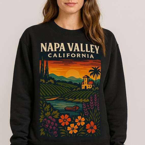 Napa Valley California Sunset Vineyard Sweatshirt | Wine Country Crewneck | CA State Hoodie | Wine Gift | Vintage Retro Winery Present