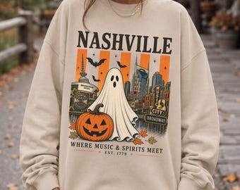 Nashville Tennessee Halloween Ghost Sweatshirt | Pumpkin Bat TN Music City | Trick-or-treat, Fall, Spooky, Spirits | October, Ghosts Haunted