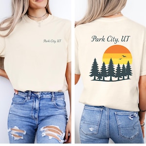 Park City Sunset Unisex T-Shirt | Retro 70s Travel Tee, Utah Ski Shirt, Mountain Theme Souvenir Top | UT Camping Shirt | Evergreen Tree Tee