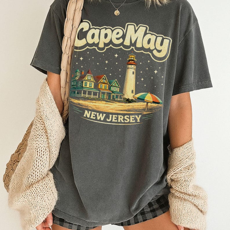 Cape May Lighthouse Beach T-Shirt | New Jersey Shore | Cape May NJ | Atlantic Ocean, Delaware Bay | Lewes Ferry | Wildwood NJ | Stone Harbor