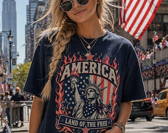 America Statue of Liberty Flames T-shirt | Land of the Free | Neon 4th of July | United States patriotic Tee | USA | Independence Day