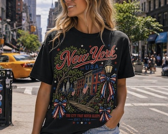 New York City USA Retro Street T-shirt | Patriotic Fourth of July Tee | NYC America Shirt | Independence Day Tee | Freedom | American Flag