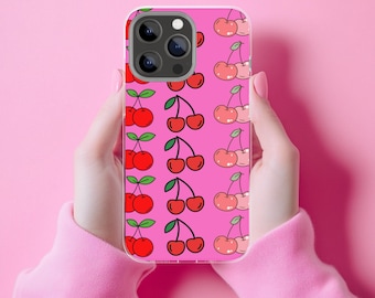 Fruity Cherry Phone Case, Pink and Red Cherries Design, Cute Phone Cover, Custom Tough Case, Magnetic Case for Phone, Cherry Lover Gift