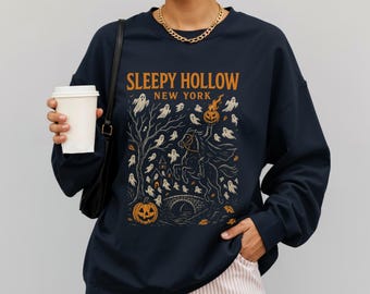 スリーピーホロウ ハロウィン スウェットシャツ、長袖ハロウィン、ハロウィンTシャツ、ニューヨークお化け屋敷シャツ、トリック・オア・トリート ハロウィンパーティーシャツ