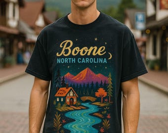 Camiseta de Boone, Carolina del Norte / Camiseta de los Apalaches / Camiseta de manga corta de Carolina del Norte / Regalo de Blue Ridge Parkway / Camiseta vintage de Cabin River