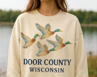 Mallard Duck Flock Door County Wisconsin Sweatshirt | Crewneck Ducks Sweater | Door County WI Hoodie | Oversized Wildlife Shirt | Outdoors