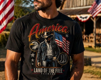America Cowboy Flag T-Shirt | Land of the Free | American Pride Tee | 4th of July, Independence Day Shirt | Rodeo, Western USA Tshirt