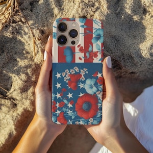 Patriotic Floral Magnetic Tough Case for iPhone, Vibrant Phone Cover, Independence Day Gift, Summer Vibes, Unique Floral Design