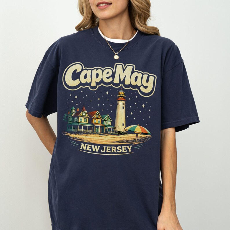 Cape May Lighthouse Beach T-Shirt | New Jersey Shore | Cape May NJ | Atlantic Ocean, Delaware Bay | Lewes Ferry | Wildwood NJ | Stone Harbor