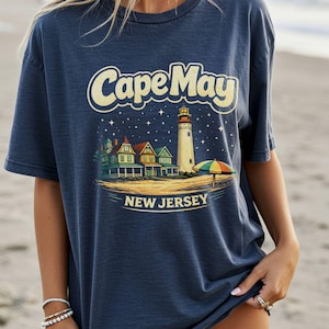 Cape May Lighthouse Beach T-Shirt | New Jersey Shore | Cape May NJ | Atlantic Ocean, Delaware Bay | Lewes Ferry | Wildwood NJ | Stone Harbor