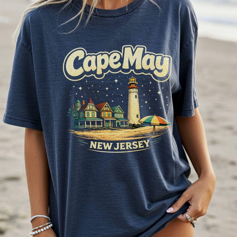Cape May Lighthouse Beach T-Shirt | New Jersey Shore | Cape May NJ | Atlantic Ocean, Delaware Bay | Lewes Ferry | Wildwood NJ | Stone Harbor