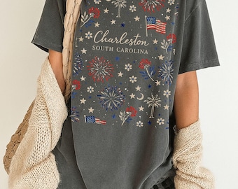 Charleston South Carolina fireworks tee | Charleston SC USA Tshirt | American Flag July 4th | Girly America Tee | Freedom, United States