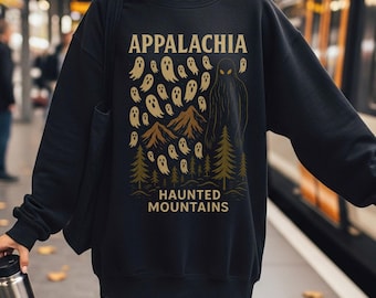 Sudadera con las Montañas Embrujadas de los Apalaches, manga larga, cuello redondo para pedir dulces, fiesta de Halloween, suéter de octubre, camisa extragrande.