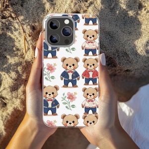 Cute Teddy Bear Phone Case, Black Bear Flower Mountain Preppy Tech, Cute Bear Wilderness Case, Animal Themed Case, Brown Bear Phone Case