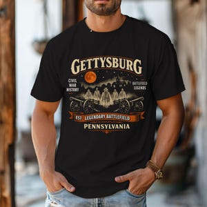 Gettysburg Battlefield Graphic T-shirt | Pennsylvania Civil War History | Gettysburg PA | Ghost, Haunted Shirt | Halloween | Battlefield Tee