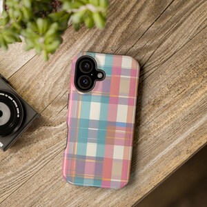 Stylish Magnetic Phone Case, Trendy iPhone Cover, Customizable Tough Cases for Gifts, Holiday Accessories, Plaid Pattern Design