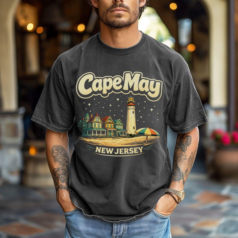 Cape May Lighthouse Beach T-Shirt | New Jersey Shore | Cape May NJ | Atlantic Ocean, Delaware Bay | Lewes Ferry | Wildwood NJ | Stone Harbor