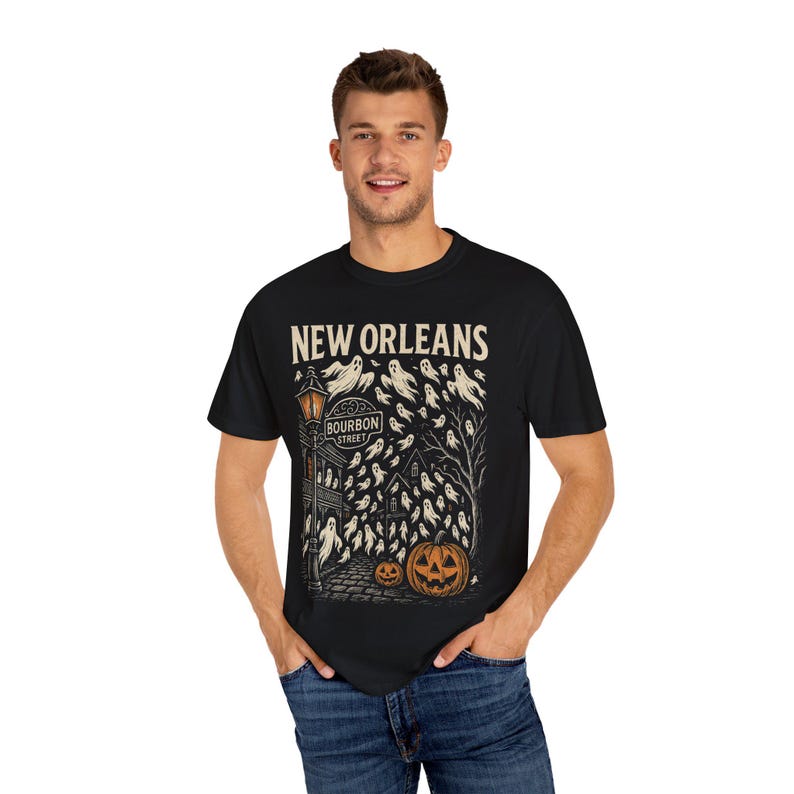 T-shirt New Orleans Ghosts, Spooky T-shirt, Halloween-shirt, Louisiana Ghost Haunting T-shirt, shirt Bourbon Street Haunted Tour, historische stad - afbeelding 8