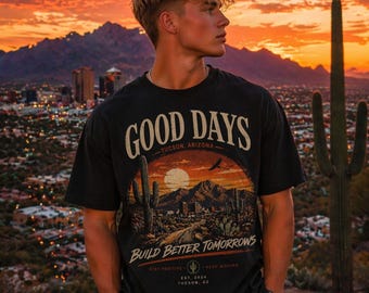 Tucson Desert Orange Sunset T-shirt | Vintage Cactus Landscape, Cacti Saguaro Shirt | Tucson AZ, Arizona Retro Tshirt | Sonoran Desert