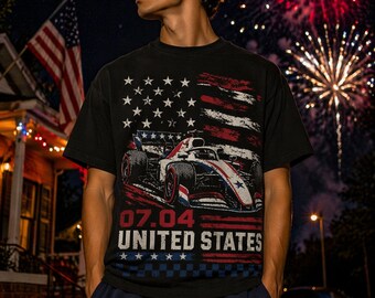 Indy Racecar American Flag T-shirt | 07.04 United States | 250 years | 4th of July | Racing Shirt | USA Independence Day Car Shirt, America