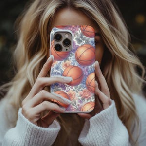 Basketball Floral Magnetic Tough Cases - Sports Phone Cover, Gift for Basketball Fans, Floral Design Case, Durable Protection