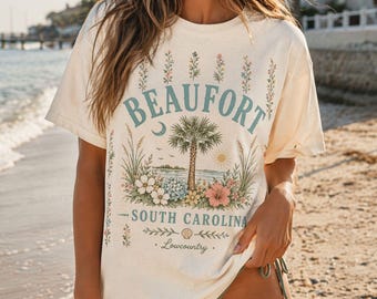 Beaufort South Carolina palm tree T-Shirt | Coastal SC | Beaufort SC Tee | Lowcountry, Plantation, Flower | Girly Floral Southern Tshirt