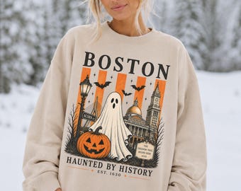 Boston Massachusetts History Sweatshirt | Halloween Ghost Pumpkin Bat Spooky MA Hoodie | Trick-or treat Shirt | New England | Haunted House