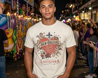 New Orleans Sweet Land heart cherubs T-Shirt | Louisiana vintage fleur-de-lis | New Orleans LA Tee | Mardi Gras | Boho USA Tee, American
