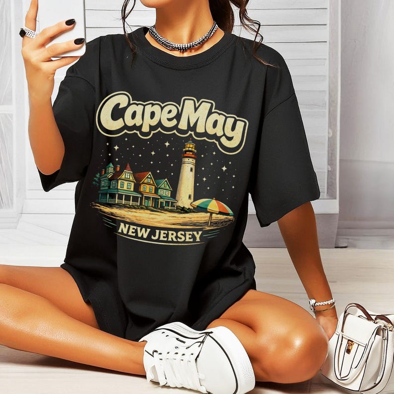 Cape May Lighthouse Beach T-Shirt | New Jersey Shore | Cape May NJ | Atlantic Ocean, Delaware Bay | Lewes Ferry | Wildwood NJ | Stone Harbor