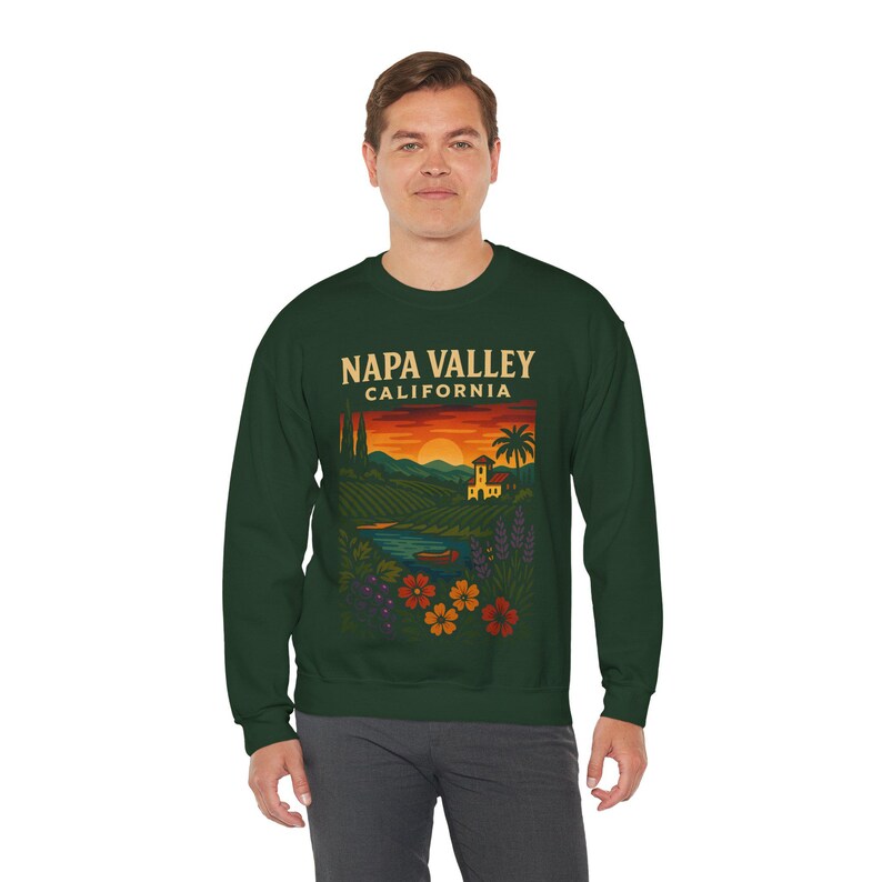 Sudadera con capucha y diseño de viñedos del Valle de Napa, California, con cuello redondo y estampado de la región vinícola, con capucha del estado de California, regalo de vino, regalo retro vintage de bodega imagen 6
