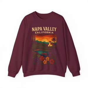 Sudadera con capucha y diseño de viñedos del Valle de Napa, California, con cuello redondo y estampado de la región vinícola, con capucha del estado de California, regalo de vino, regalo retro vintage de bodega imagen 3
