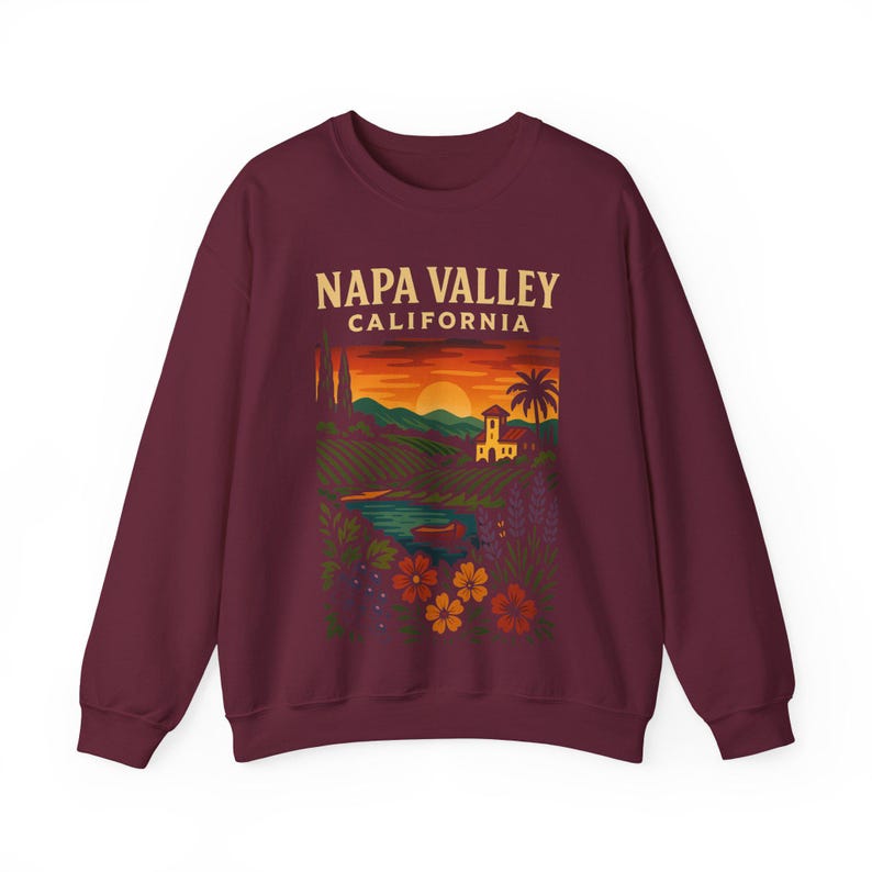 Sudadera con capucha y diseño de viñedos del Valle de Napa, California, con cuello redondo y estampado de la región vinícola, con capucha del estado de California, regalo de vino, regalo retro vintage de bodega imagen 3