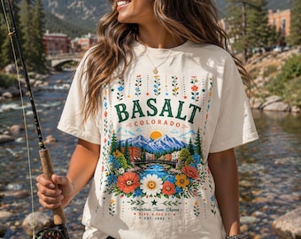 Basalt Colorado Floral Mountain T-Shirt | Wildflower Tee | Floral Girly Colorado Shirt | Rocky Mountains Flower Tshirt | Basalt CO, Fishing