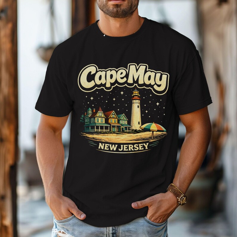 Cape May Lighthouse Beach T-Shirt | New Jersey Shore | Cape May NJ | Atlantic Ocean, Delaware Bay | Lewes Ferry | Wildwood NJ | Stone Harbor
