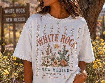 White Rock New Mexico Cactus Floral Tee | Southwestern Desert Tee | White Rock NM | Girly Flower Shirt | los alamos, Santa Fe, Bandelier