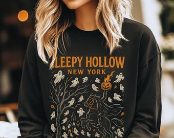 スリーピーホロウ ロングスリーブTシャツ | ハロウィンTシャツ、ハロウィンシャツ、ニューヨーク、お化けグラフィックTシャツ、トリック・オア・トリート ハロウィンパーティーシャツ