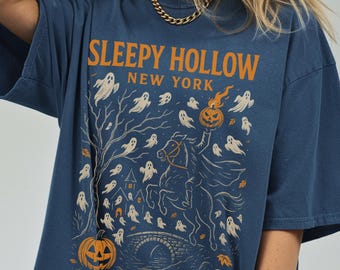 Camiseta extragrande de Sleepy Hollow de Nueva York / Camiseta de otoño fantasmal / Regalo de Halloween / Camiseta de ciudad embrujada histórica / Camiseta de pueblo / Ropa de temporada espeluznante