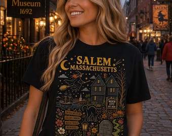 Salem Massachusetts Witchy Halloween T-shirt | Haunted Town Shirt | Salem MA | Ghost Spooky tee | Witch City Shirt | Fall Cute Ghost
