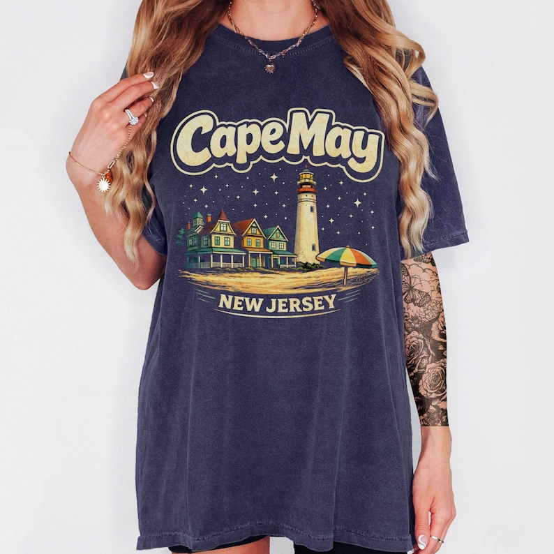 Cape May Lighthouse Beach T-Shirt | New Jersey Shore | Cape May NJ | Atlantic Ocean, Delaware Bay | Lewes Ferry | Wildwood NJ | Stone Harbor