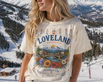 Loveland Colorado Ski | Floral Mountain T-Shirt | Loveland CO | Skiing Mountains Shirt | Girly Flower  Top | Front Range | Hiking | Rockies
