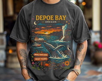 Depoe Bay Oregon Whale Watching  T-Shirt | Boat Tours Sunset Tee | Depoe Bay OR | Ocean Shirt | Pacific Northwest | PNW Oregon Top | Whales