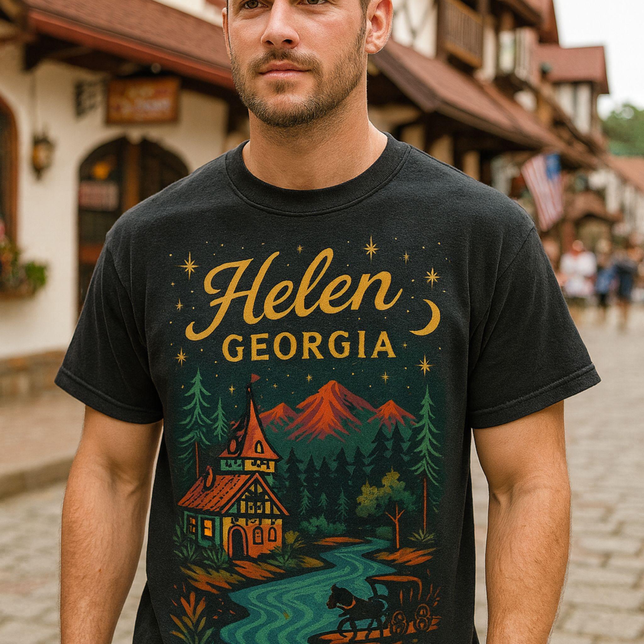 T-shirt Rétro Helen Georgia USA – Chattahoochee River White County – Noir – Taille XL