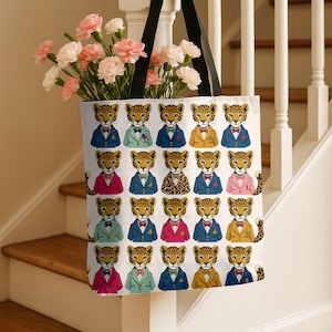 Leopard Cheetah Tote Bag, Animal Print Shoulder Bag, Stylish Shopper, Grocery Tote, Cute Preppy Handbag, Sophisticated Purse