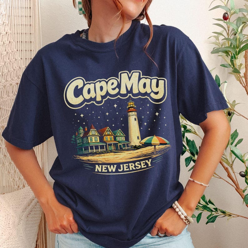 Cape May Lighthouse Beach T-Shirt | New Jersey Shore | Cape May NJ | Atlantic Ocean, Delaware Bay | Lewes Ferry | Wildwood NJ | Stone Harbor