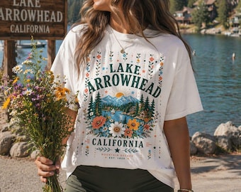 Lake Arrowhead California Floral T-Shirt | Retro Flower Tee | Lake Arrowhead CA | San Bernardino Mountains, Skypark, Southern California