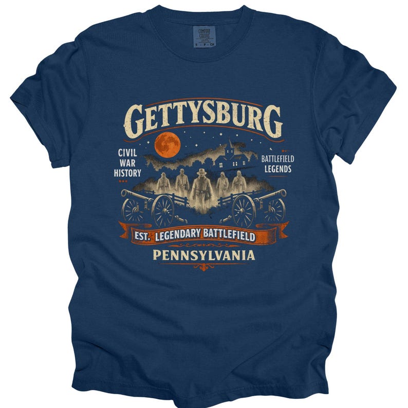 Gettysburg Battlefield Graphic T-shirt | Pennsylvania Civil War History | Gettysburg PA | Ghost, Haunted Shirt | Halloween | Battlefield Tee