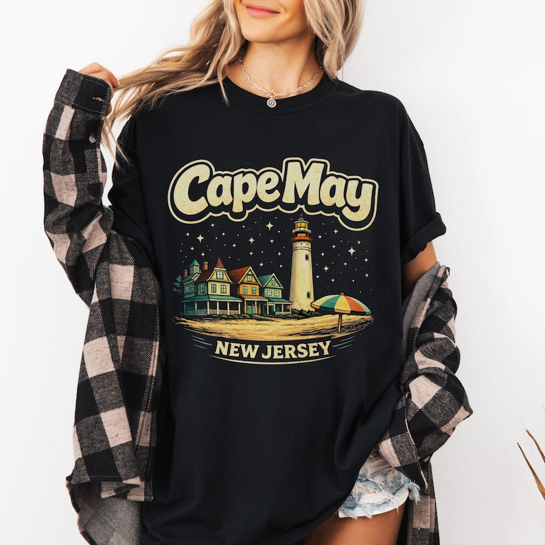 Cape May Lighthouse Beach T-Shirt | New Jersey Shore | Cape May NJ | Atlantic Ocean, Delaware Bay | Lewes Ferry | Wildwood NJ | Stone Harbor